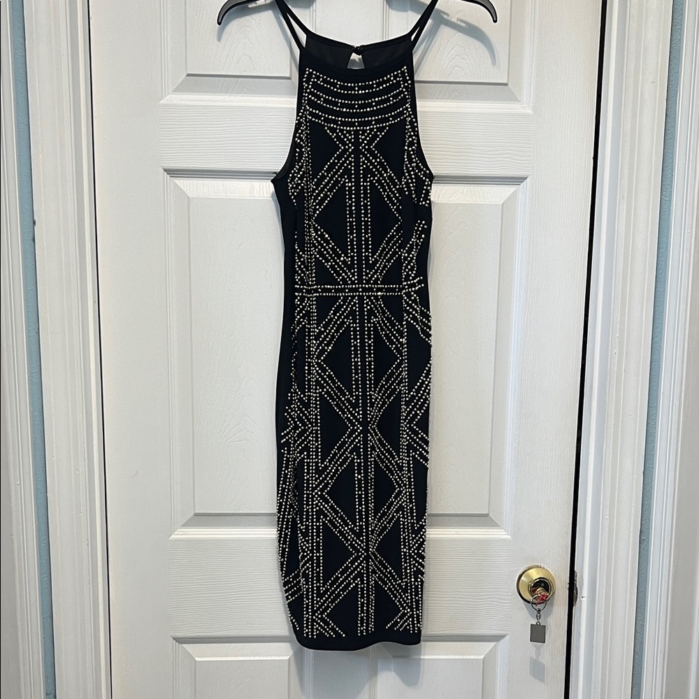 Stunning Black and Light Gold Midi Dress